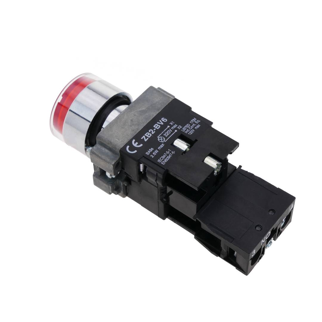 Botão de pressão com trava 22mm 400V 10A com luz LED vermelho
