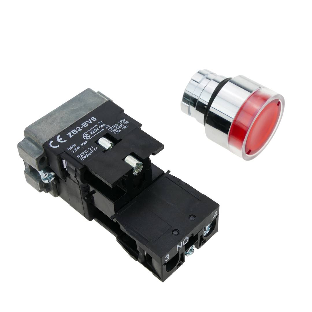Botão de pressão com trava 22mm 400V 10A com luz LED vermelho