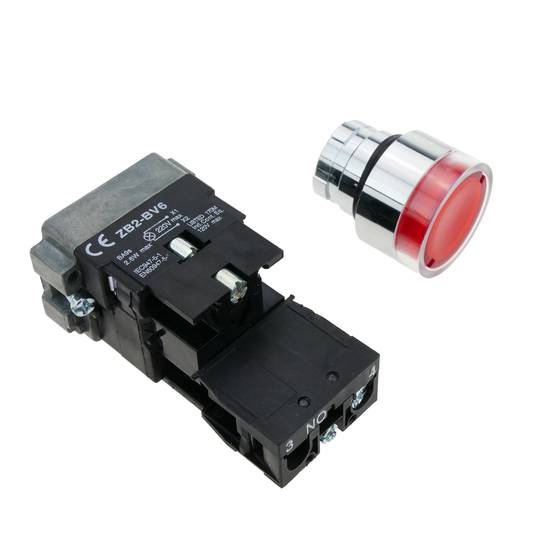 Botão de pressão com trava 22mm 400V 10A com luz LED vermelho
