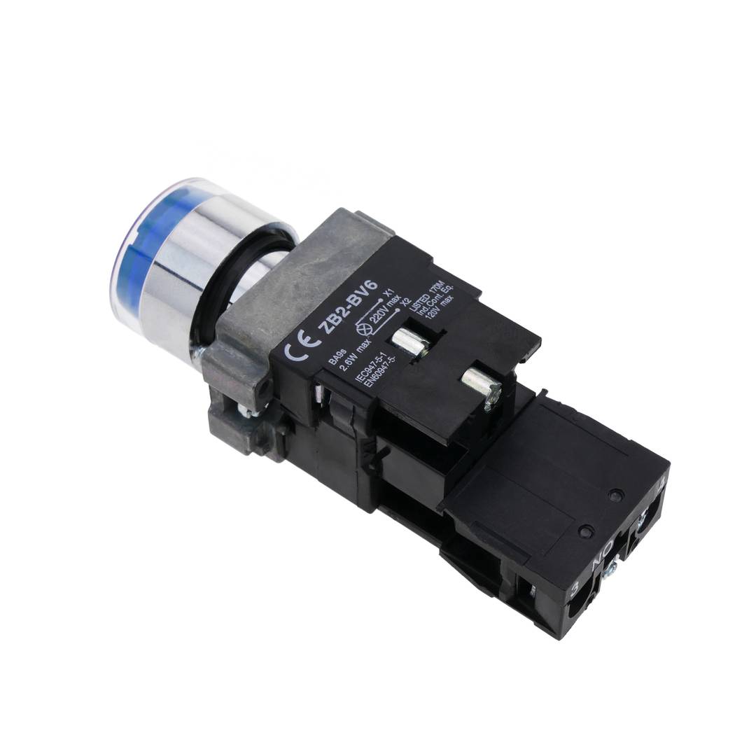 Przycisk zaczepu 22mm 220V 10A z zamkiem i niebieskim światłem LED