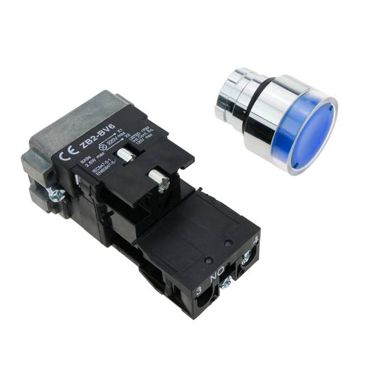Przycisk zaczepu 22mm 220V 10A z zamkiem i niebieskim światłem LED