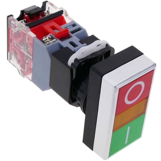 Interruptor de doble pulsador momentáneo 22mm 1NO1NC 500V 10A con bloqueo y luz