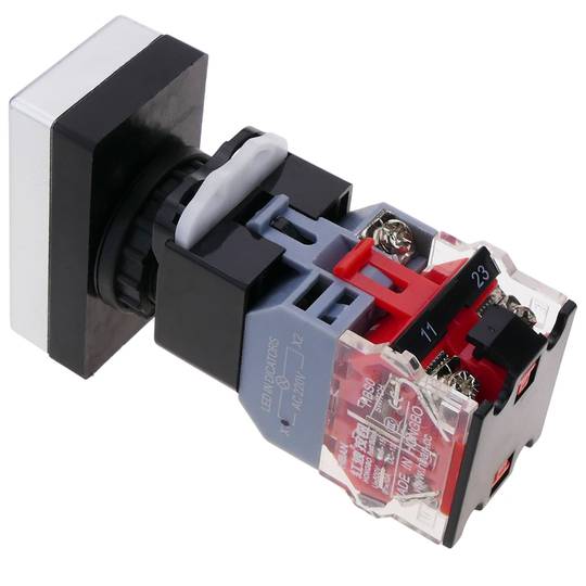 Interruptor de doble pulsador momentáneo 22mm 1NO1NC 500V 10A con bloqueo y luz