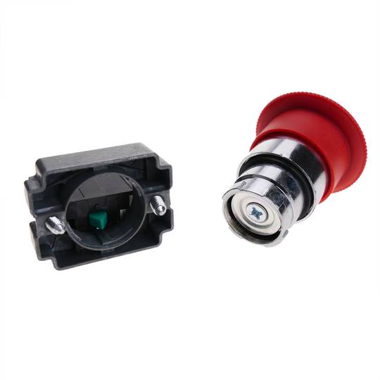 Polsador d'aturada d'emergència 22mm 1No 400V 10A amb bloqueig amb bolet de 40mm
