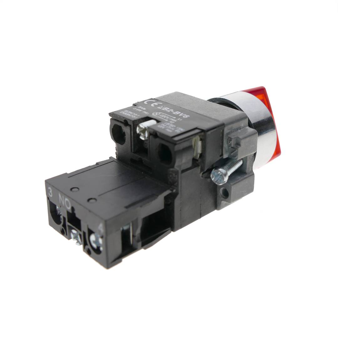 Comutador rotativo 22mm 400V 10A com trava de 2 posições com luz LED vermelha