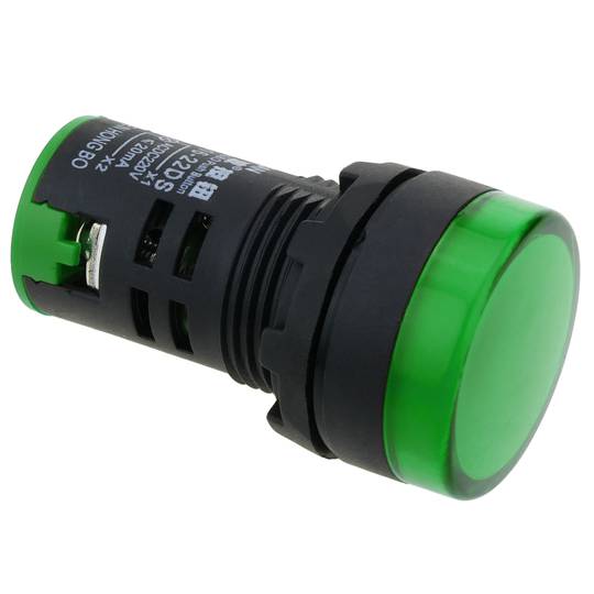 Luz piloto LED de 22 mm para paneles de control 220 VAC verde