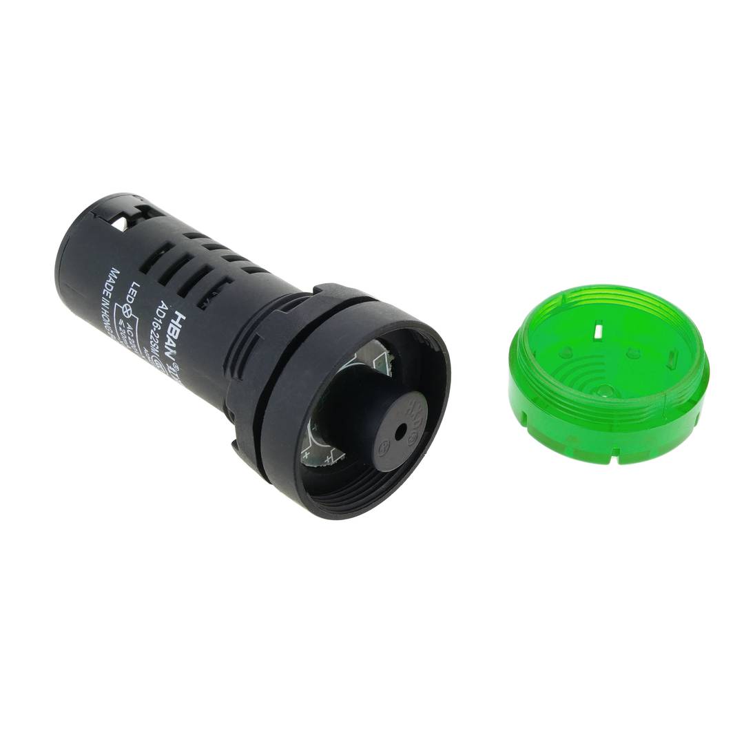 Aviso sonoro 22mm 220 VAC para painéis de controle verde