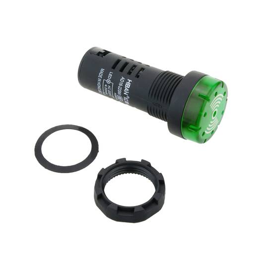 Aviso sonoro 22mm 220 VAC para painéis de controle verde