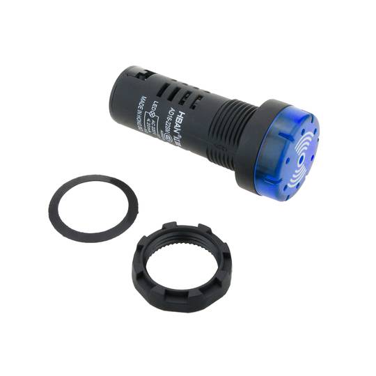 LED knipperend waakvlam met 22 mm zoemer voor bedieningspanelen 220 VAC blauw