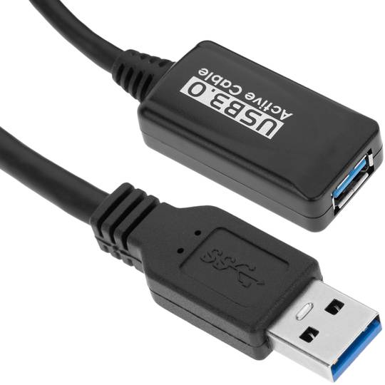 Extension cable with amplifier USB-A 3.0 male to USB-A 3.0 female 5 m black
