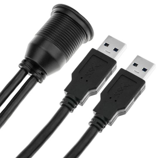 25cm USB 2.0 2x A Female Jack Panel Mount to 2x A Male Extension Wire Cable Cord