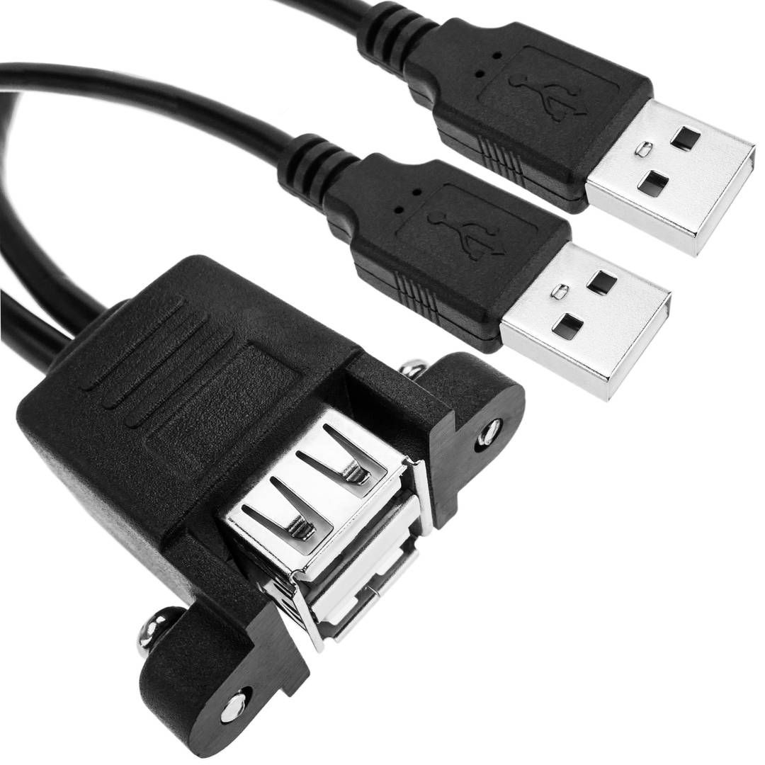 USB 2.0 macho X2 a USB hembra doble panel Cablematic