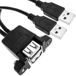 Adaptador USB 2.0 macho X2 para USB fêmea duplo para painel