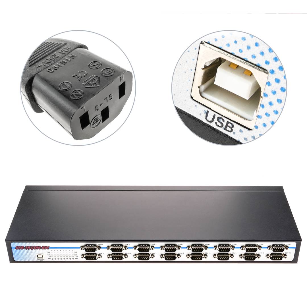 USB to RS232 adapter Titan 16 ports AM 16xDB9M compatible with DIN rail and rack 19