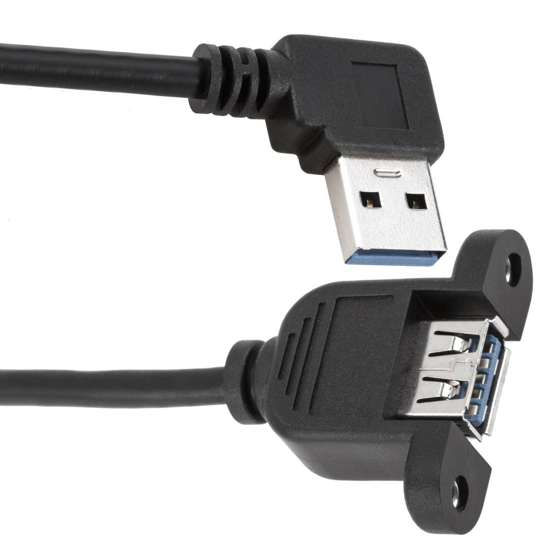 Connectors USB 3.0 High Speed Data Transfer Extension Cable 90 Degree Down Angle Male to Female Black 20cm Cable Length: 0.2m, Color: Black