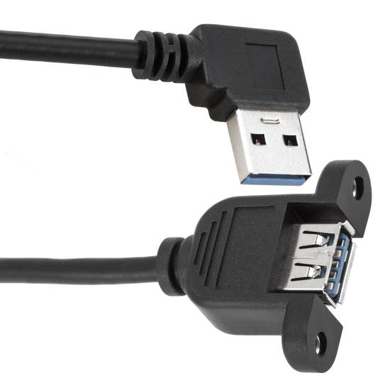 Cable Length: 0.2m, Color: Black Cables 20cm 90 Degree Right Angled USB 2.0 A Male Connector to Female Extension Cable with Panel Mount Hole 