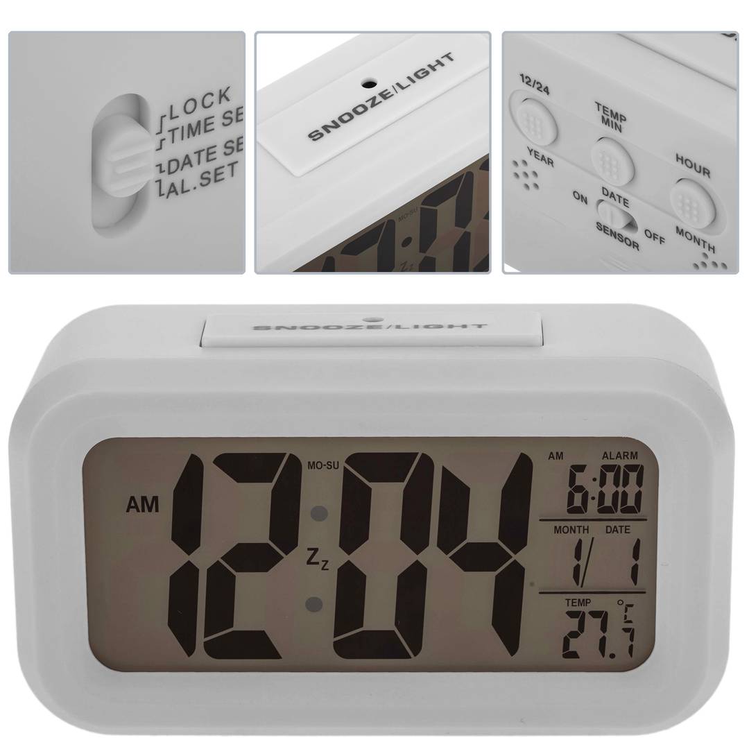 Reloj despertador digital de madera, pantalla de hora, reloj digital de  escritorio de madera con 6 niveles de brillo cálido, temperatura, humedad