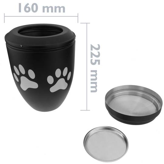 Urna per ceneri crematoria Memoria funebre Vaso di metallo nero 160x225 mm modello di impronta