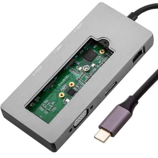 Convertidor USB-C a HDMI 4k i ethernet RJ45 i USB-A i USB-C amb sòcol d'emmagatzematge NGFF de tipus M2