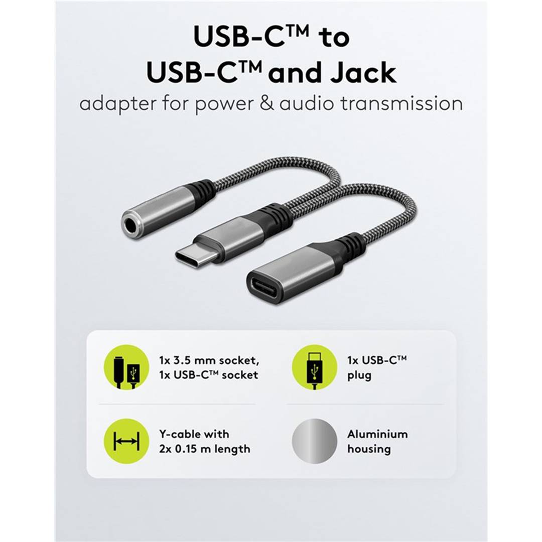 USB-C-naar-USB-C- en 3,5 mm audio jack-adapterkabel 15 cm