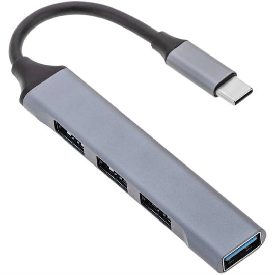 USB-C-3.1-Hub mit 3 USB-2.0-Anschlüssen und 1 USB-3.0-Anschluss, alle Typ-USB-A-Buchse.