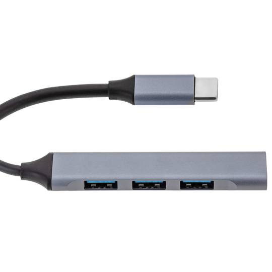 USB-C-3.1-Hub mit 3 USB-2.0-Anschlüssen und 1 USB-3.0-Anschluss, alle Typ-USB-A-Buchse.