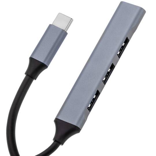 USB-C-3.1-Hub mit 3 USB-2.0-Anschlüssen und 1 USB-3.0-Anschluss, alle Typ-USB-A-Buchse.