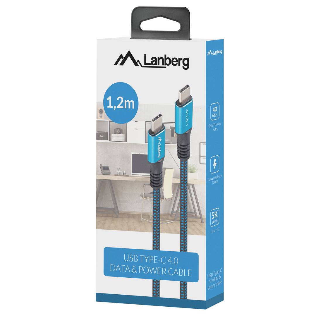 Cable USB C a USB C de 1,2m Lanberg amb tecnologia USB4 Gen 2x2 color negre CA-CMCM-45CU-0012-BK