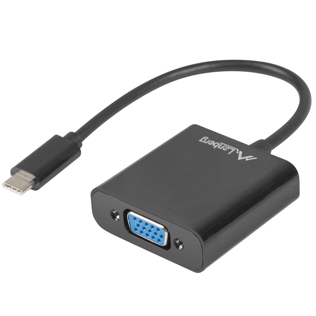 Adaptador Lanberg USB tipo C 3.1 macho a VGA hembra 15 cm negro