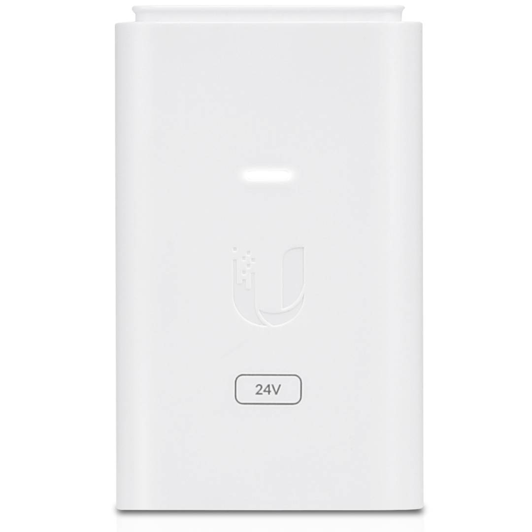 Zasilacz lub adapter wtryskiwacza PoE firmy Ubiquiti Networks model POE-24-7W-G-WH ISP 24 V z 7 W przy 0,3 A Giga Biały