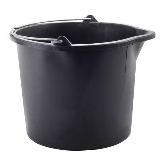 Balde de construção redondo com alça galvanizada de 23,5x18,3 cm com capacidade para 5L, cor preta