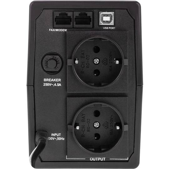 SAI Sistema de Alimentación Ininterrumpida de línea interactiva de 650VA 390W con 2 schuko