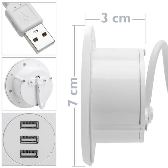 Hub USB 2.0 à 3 ports pour ordinateur de bureau blanc