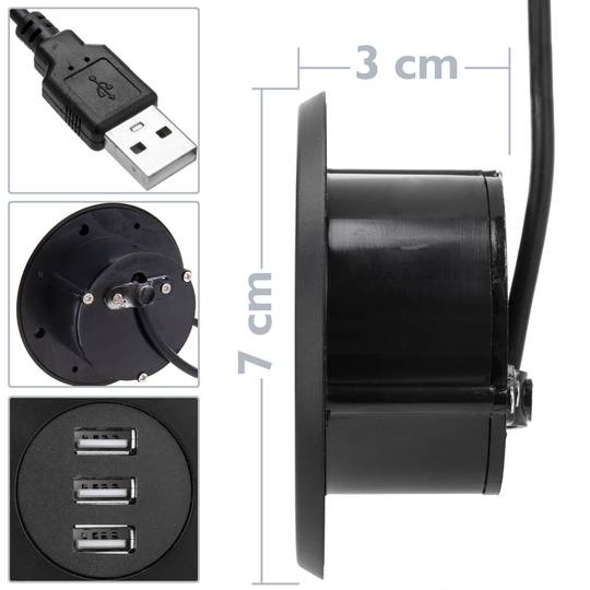Hub USB 2.0 à 3 ports pour ordinateur de bureau noir