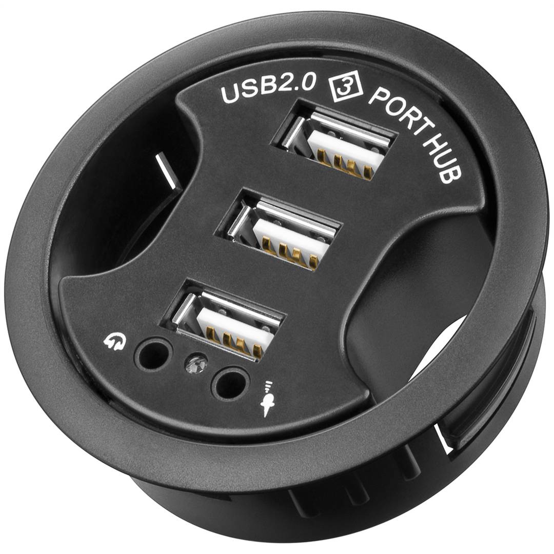 Concentrateur USB 2.0 à 3 ports avec audio et micro pour bureau noir