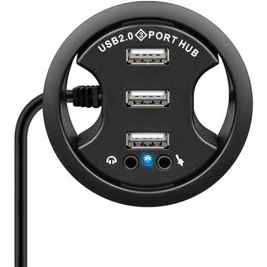 Concentrateur USB 2.0 à 3 ports avec audio et micro pour bureau noir