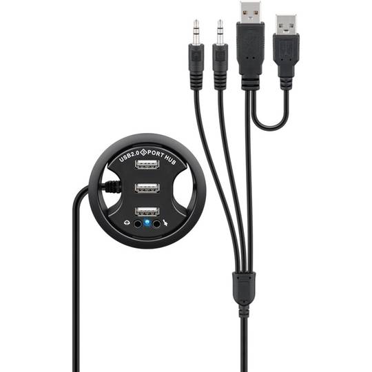 Concentrateur USB 2.0 à 3 ports avec audio et micro pour bureau noir