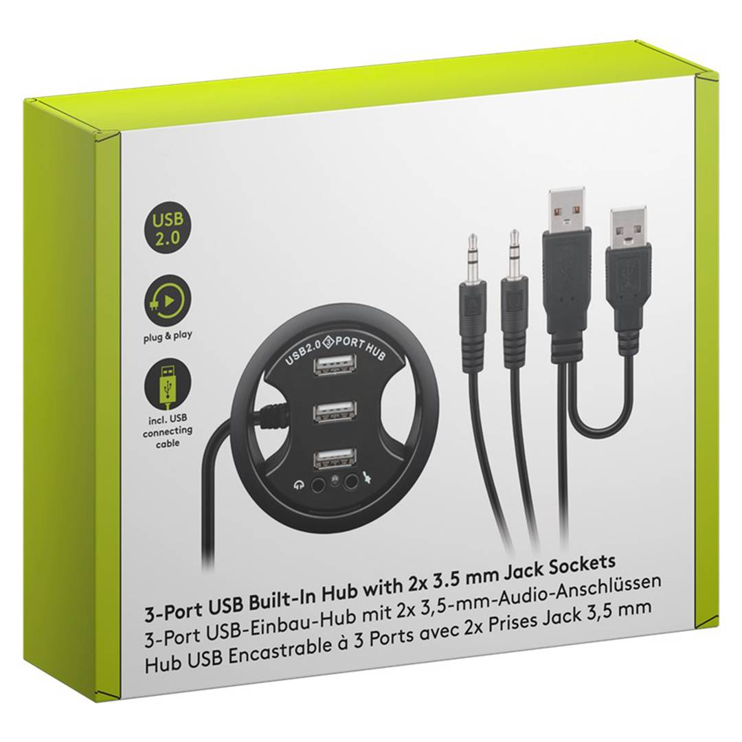 Concentrateur USB 2.0 à 3 ports avec audio et micro pour bureau noir