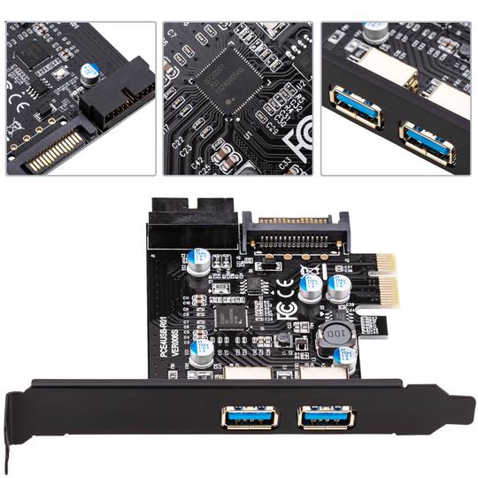 Scheda PCIe SuperSpeed USB 3.0 con 2 porte esterne e 1 interna a 19 pin