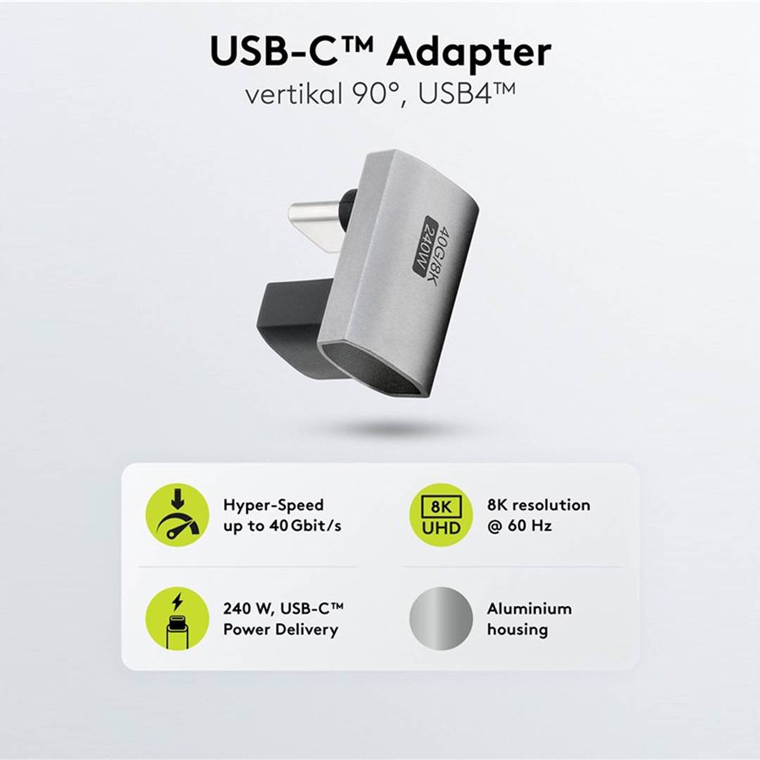 Pionowy kątowy adapter 90º USB-C 3.0 (C męski na C żeński)