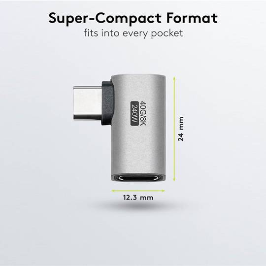 Horizontale haakse USB-C 3.0 adapter 90º (C mannelijke naar C vrouwelijke)