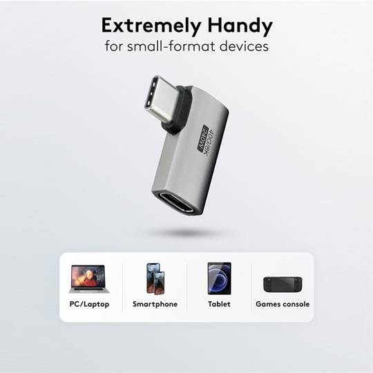 Horizontale haakse USB-C 3.0 adapter 90º (C mannelijke naar C vrouwelijke)