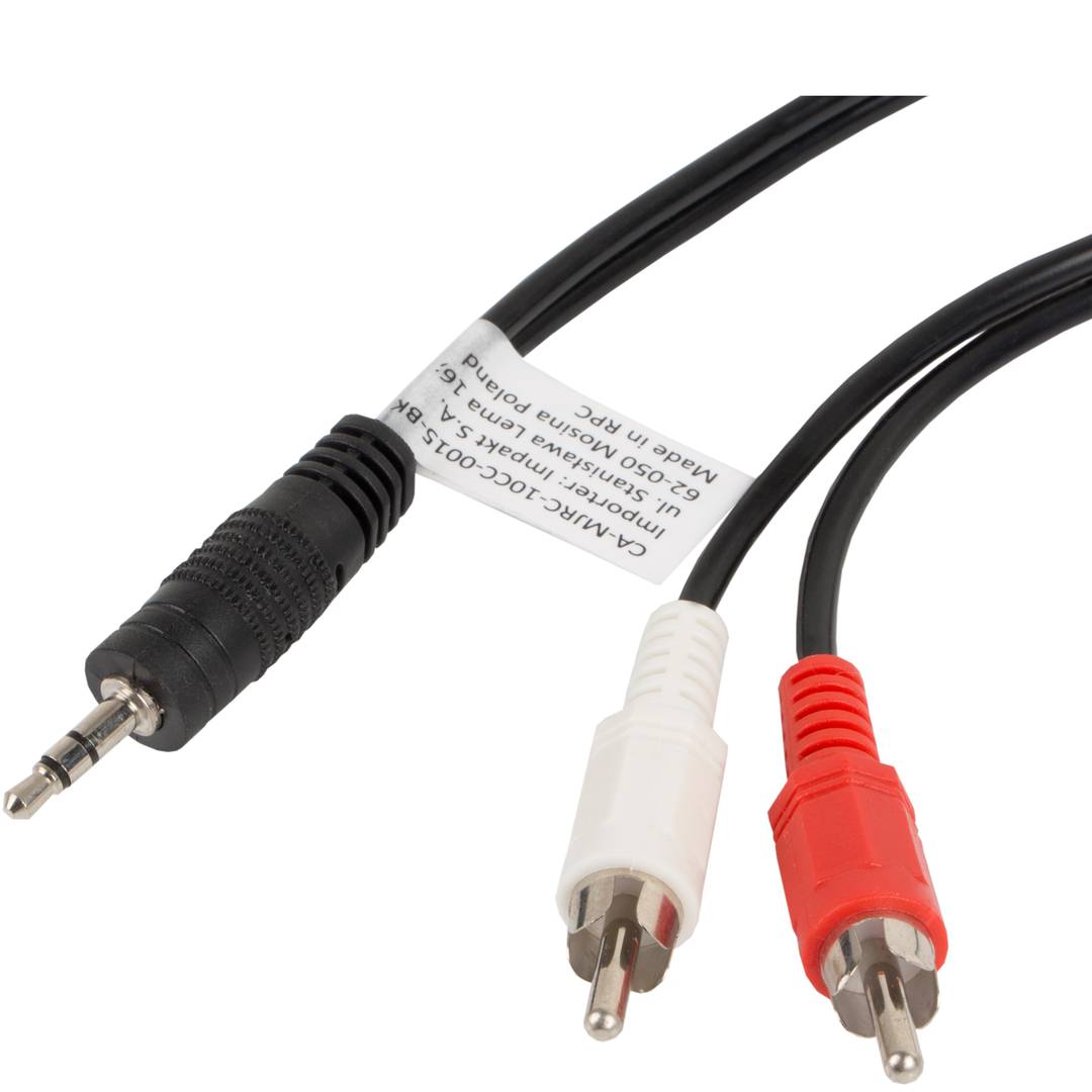 Cable estéreo de 1.5 m de Lanberg con un conector macho Jack 3.5 mm a dos conectores macho RCA