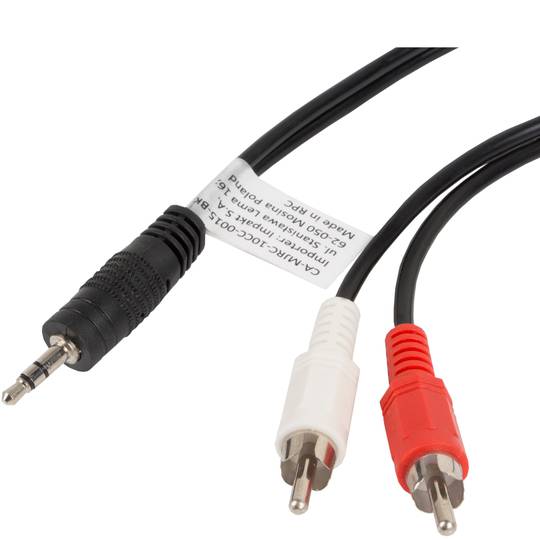 Cable estéreo de 1.5 m de Lanberg con un conector macho Jack 3.5 mm a dos conectores macho RCA