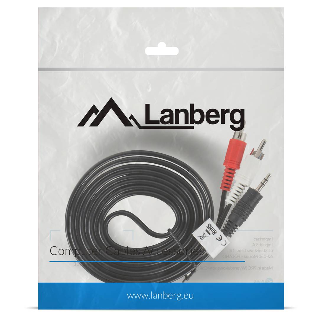 Lanberg 2 m Stereokabel mit einem 3,5 mm Klinkenstecker auf zwei Cinch-Stecker