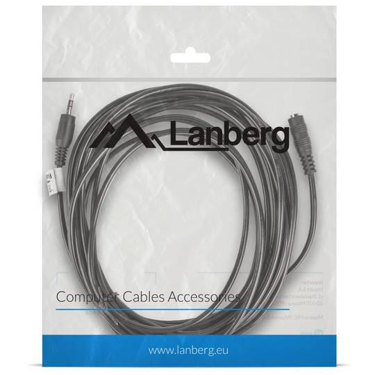 Lanberg 5 m stereokabel met een 3,5 mm jack male connector naar een 3,5 mm jack female connector