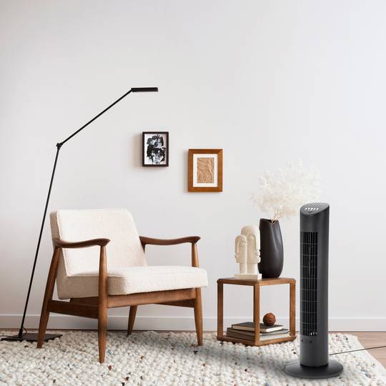 Ventilateur tour oscillant avec télécommande programmable 3 vitesses 78 cm 60W coloris noir