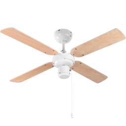 Ventilador de techo color reversible blanco/madera con control de 3 velocidades 50 W con función invierno y verano