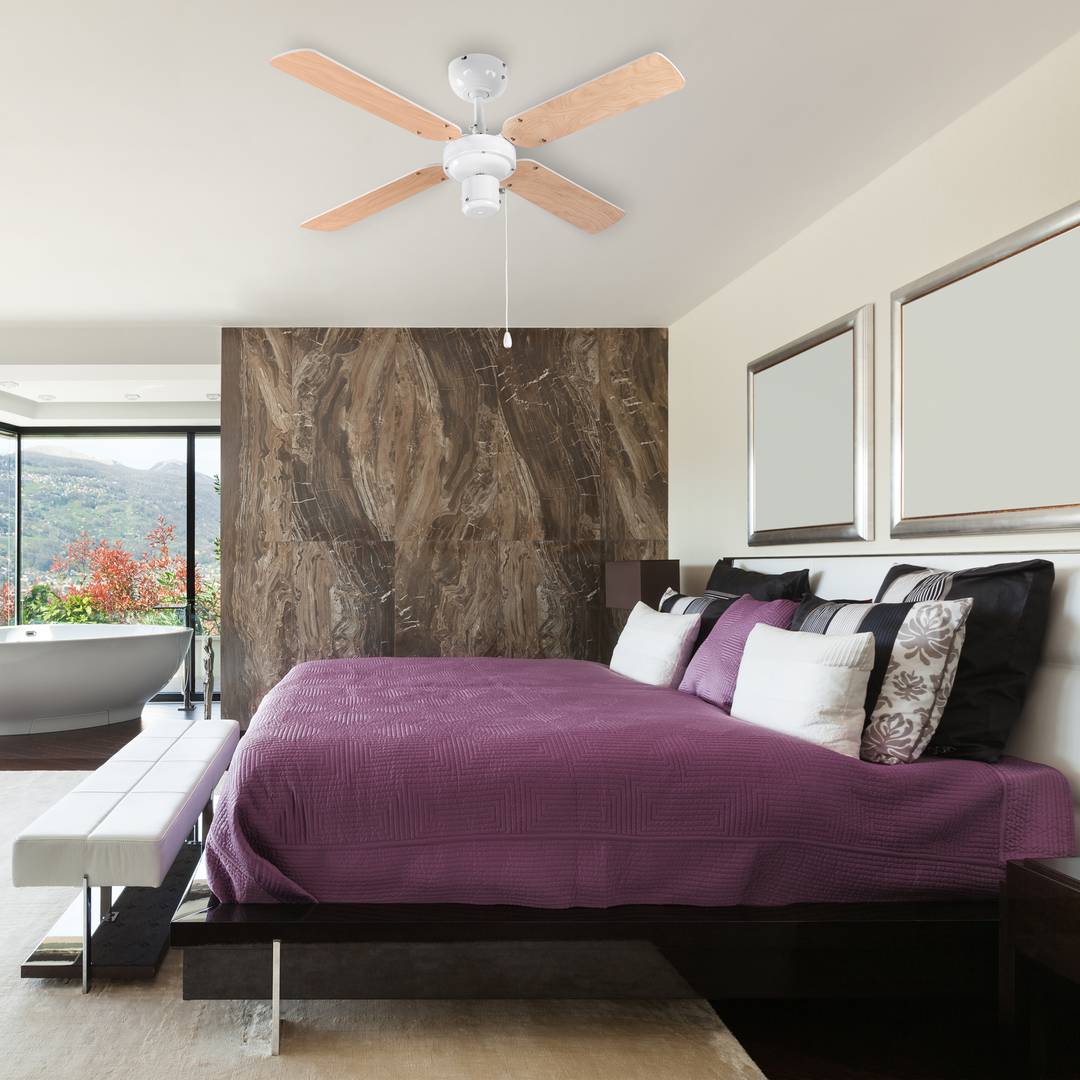 Reversible white/wood ceiling fan with 3-speed control 50 W with winter and summer function