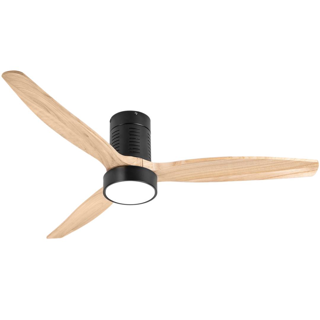 Ventilador de teto com pás claras e cor de madeira com controle remoto e Wi-Fi, modo verão/inverno, 6 velocidades programáveis 30W 132 cm